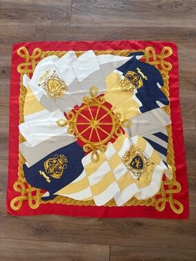 Vintage Talbots Nautical Silk Scarf Red Gold Rope Coastal USA